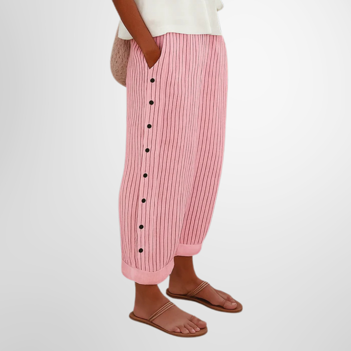 Rowan | Women's Cotton Striped Button-Side Straight-Leg Pants Carol & Margaret Wilmington