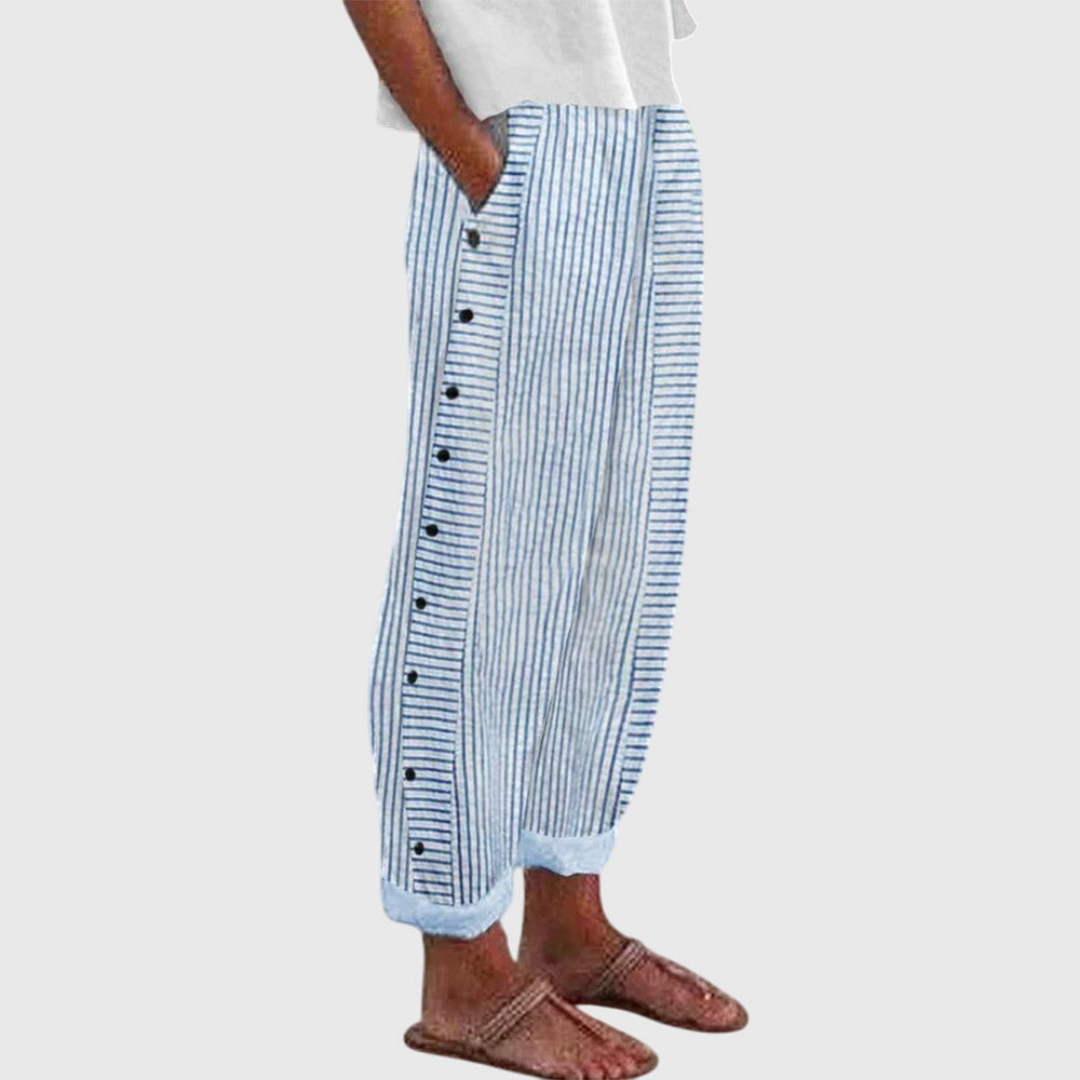 Rowan | Women's Cotton Striped Button-Side Straight-Leg Pants Carol & Margaret Wilmington