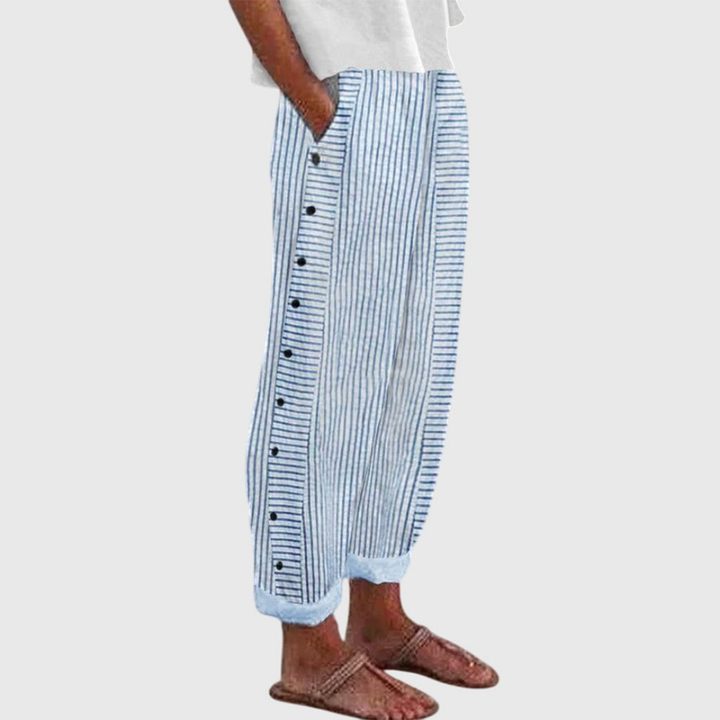 Rowan | Women's Cotton Striped Button-Side Straight-Leg Pants Carol & Margaret Wilmington