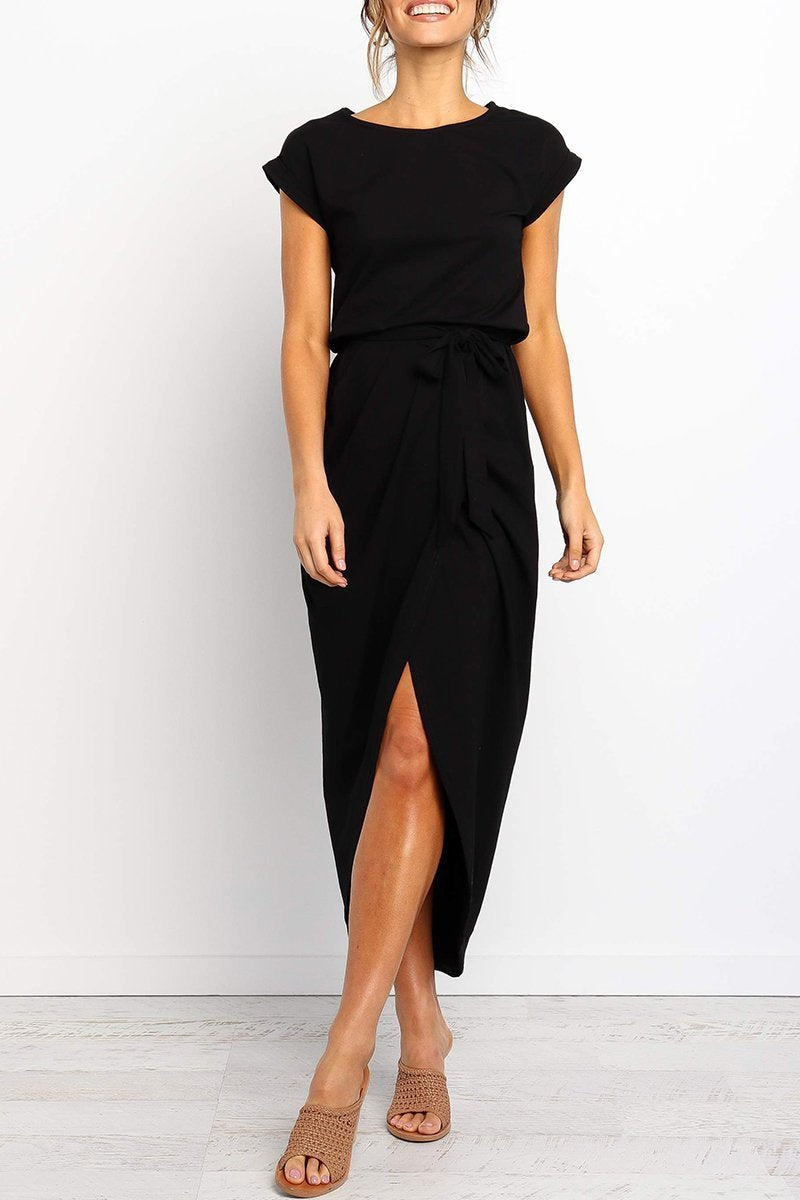 Rowena | Women's Chiffon Cap Sleeve Belted Wrap Midi Dress Carol & Margaret Wilmington