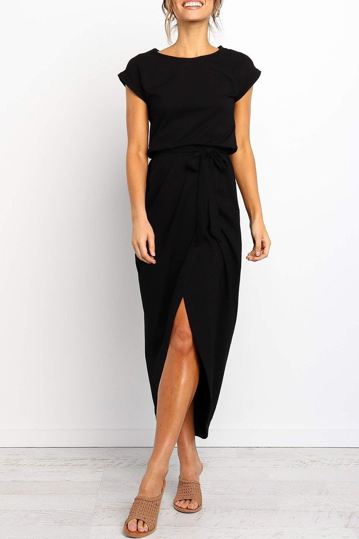 Rowena | Women's Chiffon Cap Sleeve Belted Wrap Midi Dress Carol & Margaret Wilmington