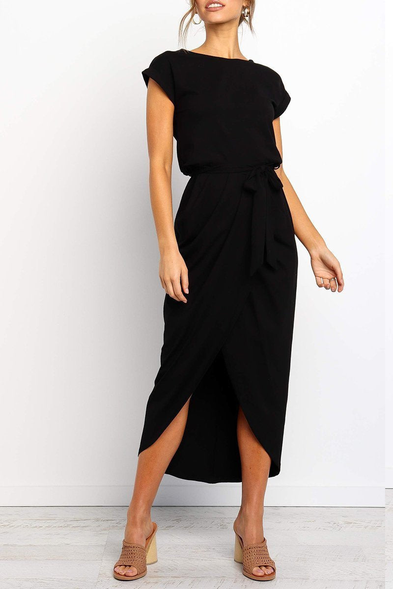 Rowena | Women's Chiffon Cap Sleeve Belted Wrap Midi Dress Carol & Margaret Wilmington