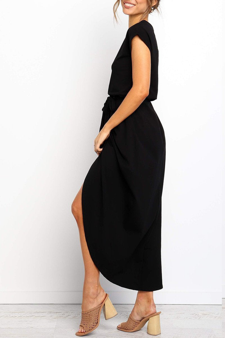 Rowena | Women's Chiffon Cap Sleeve Belted Wrap Midi Dress Carol & Margaret Wilmington