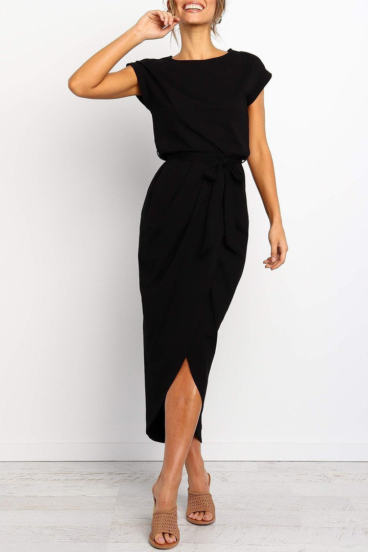 Rowena | Women's Chiffon Cap Sleeve Belted Wrap Midi Dress Carol & Margaret Wilmington