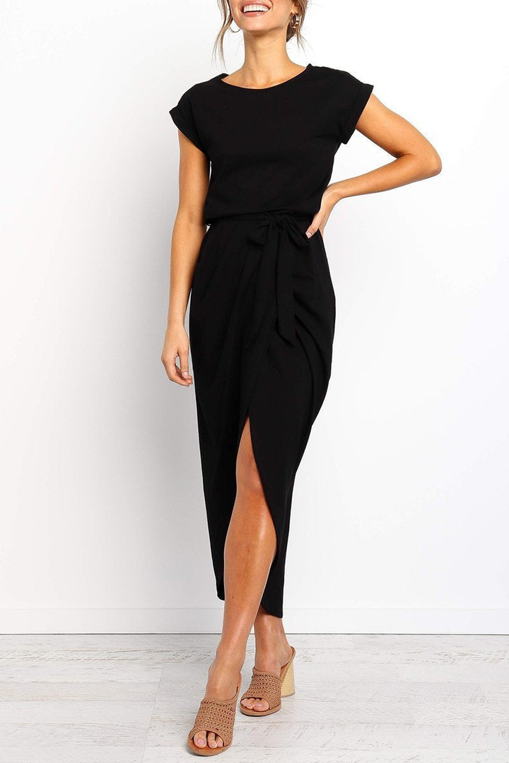 Rowena | Women's Chiffon Cap Sleeve Belted Wrap Midi Dress Carol & Margaret Wilmington
