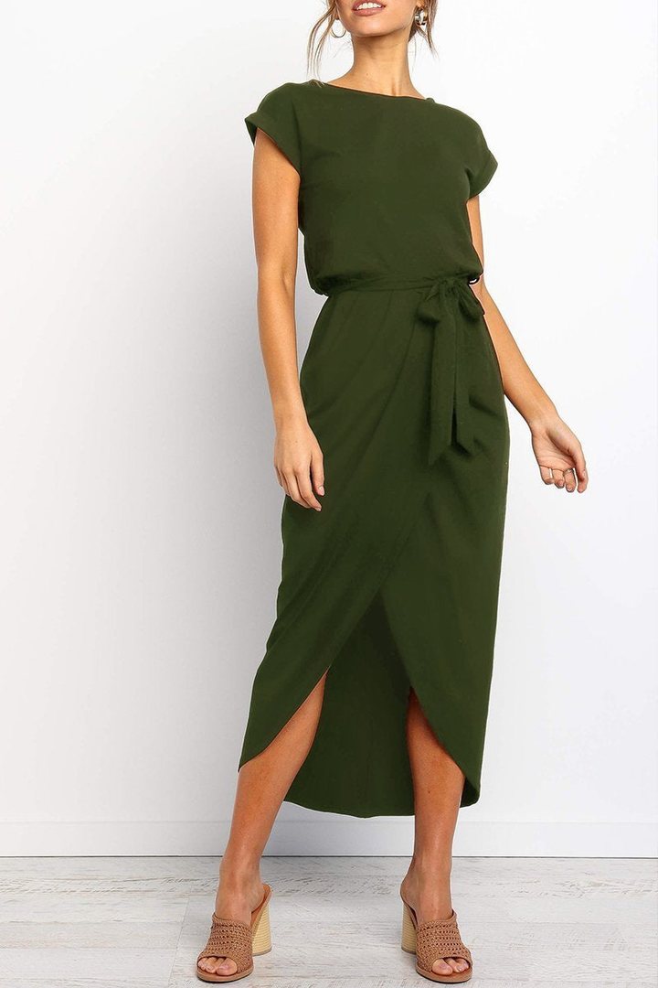 Rowena | Women's Chiffon Cap Sleeve Belted Wrap Midi Dress Carol & Margaret Wilmington