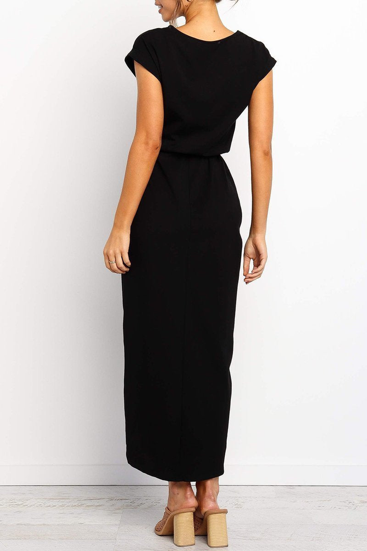 Rowena | Women's Chiffon Cap Sleeve Belted Wrap Midi Dress Carol & Margaret Wilmington