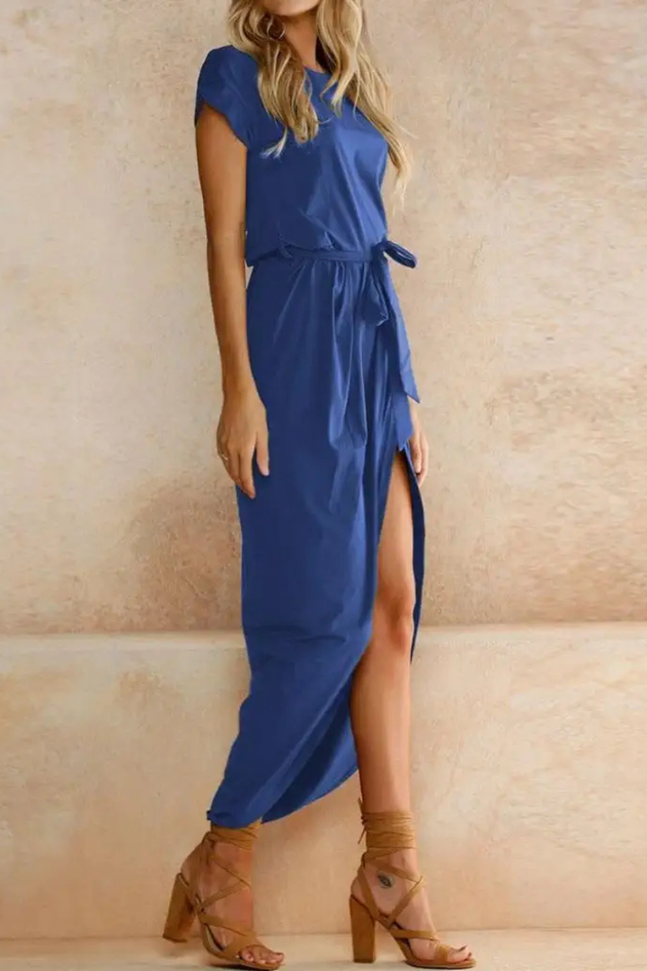 Rowena | Women's Chiffon Cap Sleeve Belted Wrap Midi Dress Carol & Margaret Wilmington