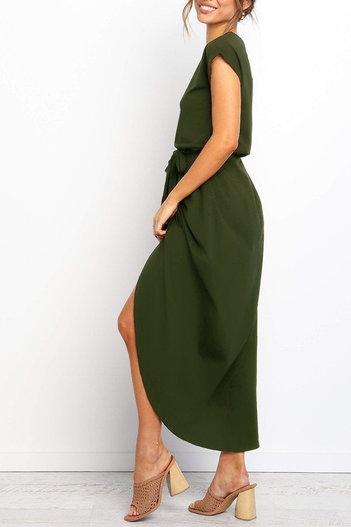 Rowena | Women's Chiffon Cap Sleeve Belted Wrap Midi Dress Carol & Margaret Wilmington