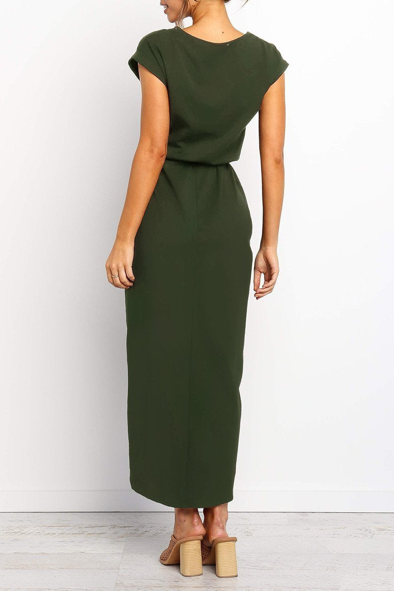 Rowena | Women's Chiffon Cap Sleeve Belted Wrap Midi Dress Carol & Margaret Wilmington