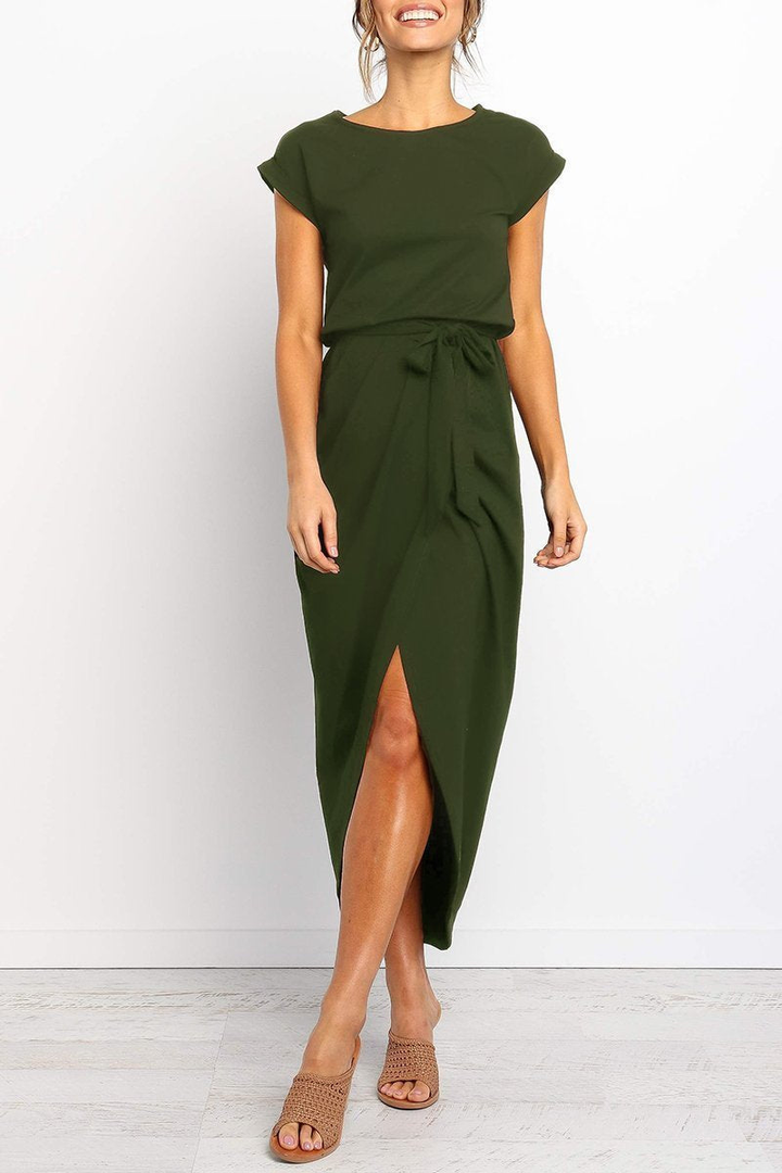 Rowena | Women's Chiffon Cap Sleeve Belted Wrap Midi Dress Carol & Margaret Wilmington