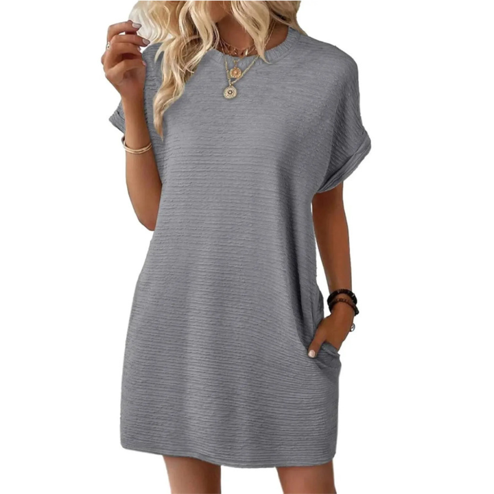 Roxanne | Women's Stretch Textured Crew-Neck Pocket Mini Dress Carol & Margaret Wilmington