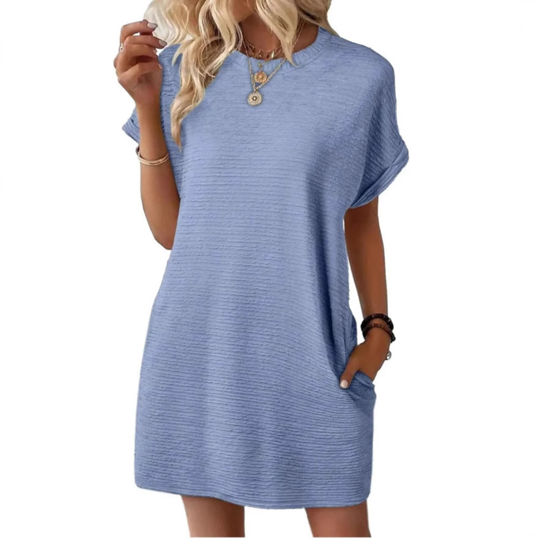 Roxanne | Women's Stretch Textured Crew-Neck Pocket Mini Dress Carol & Margaret Wilmington