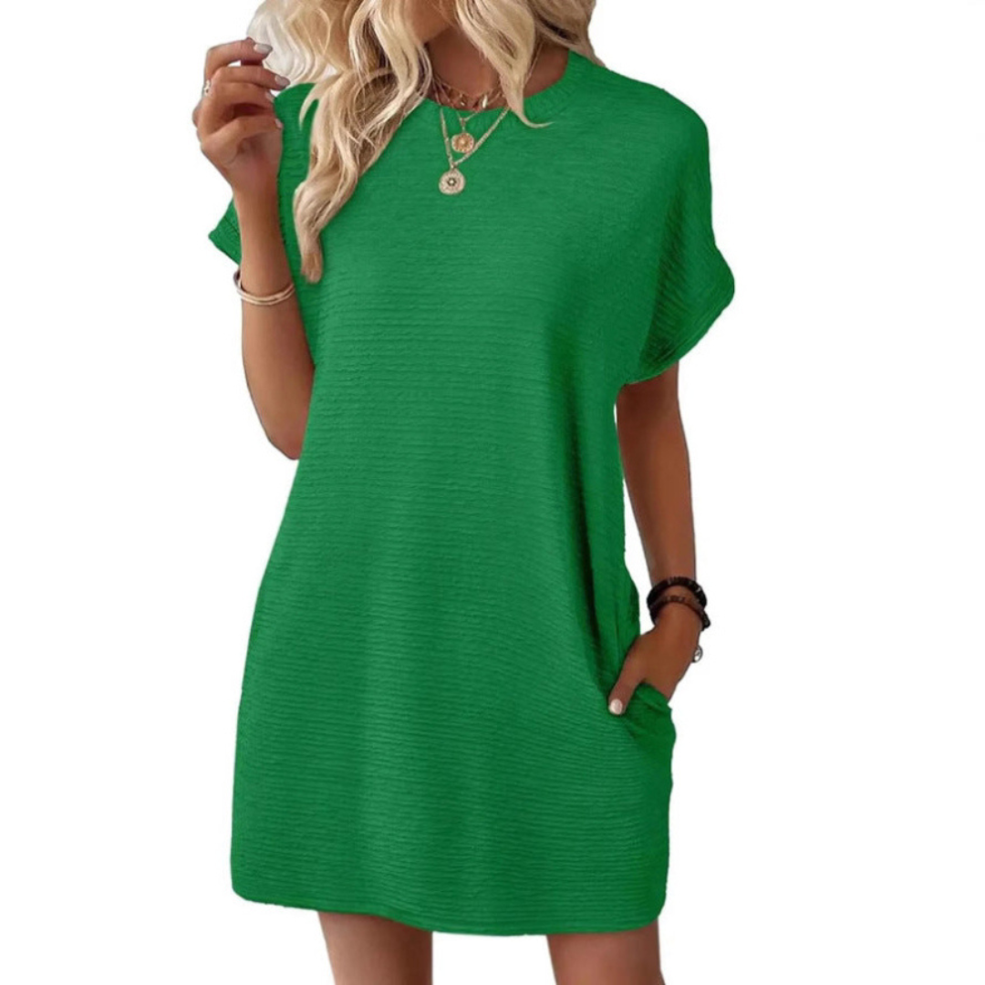 Roxanne | Women's Stretch Textured Crew-Neck Pocket Mini Dress Carol & Margaret Wilmington