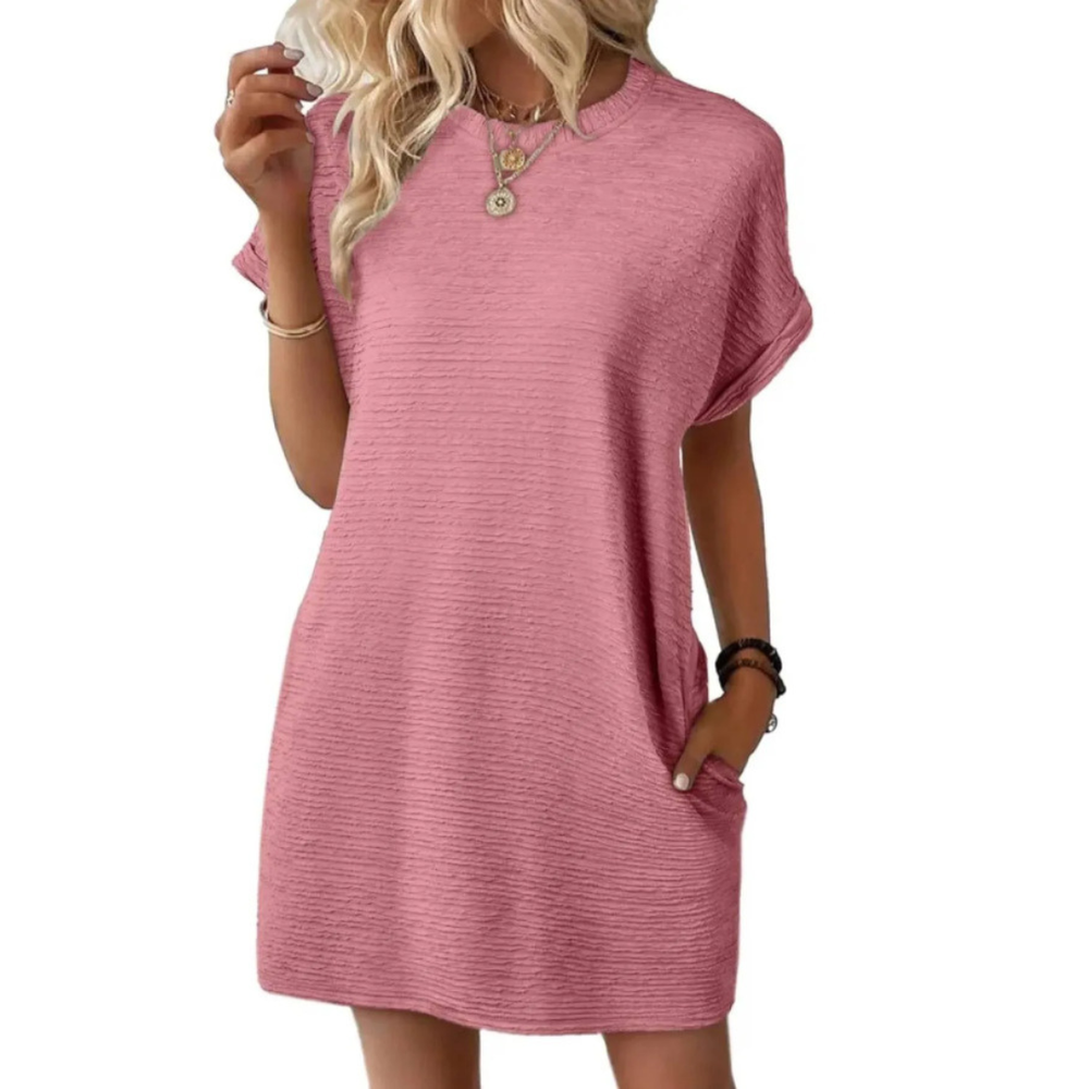 Roxanne | Women's Stretch Textured Crew-Neck Pocket Mini Dress Carol & Margaret Wilmington