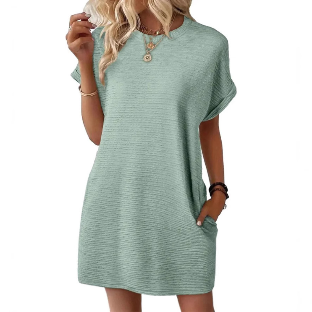 Roxanne | Women's Stretch Textured Crew-Neck Pocket Mini Dress Carol & Margaret Wilmington