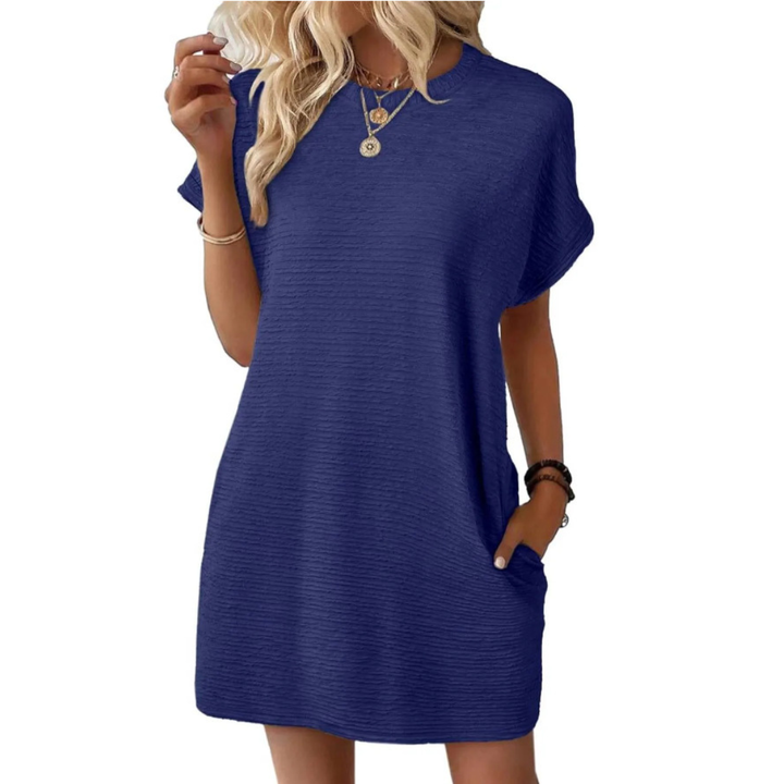 Roxanne | Women's Stretch Textured Crew-Neck Pocket Mini Dress Carol & Margaret Wilmington
