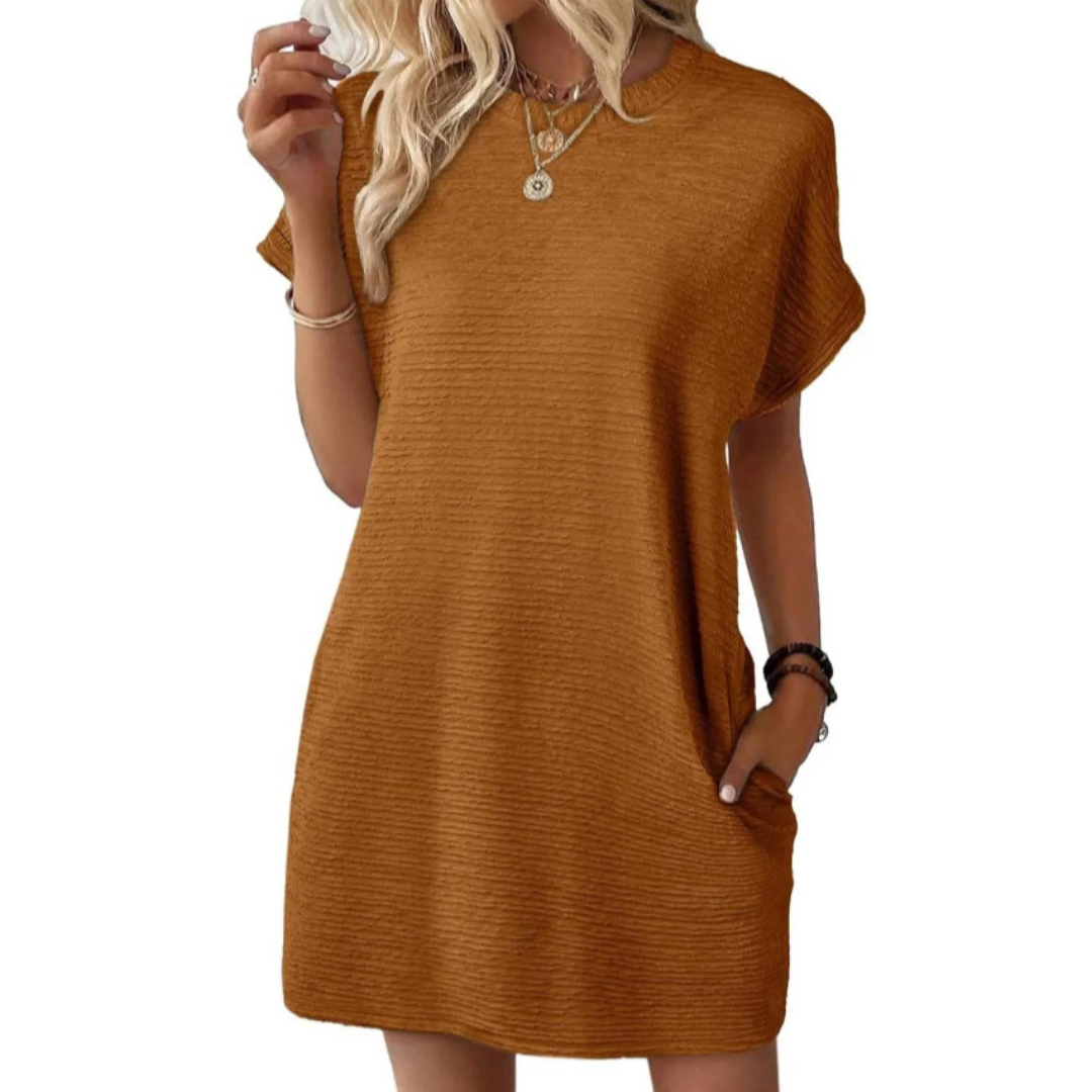 Roxanne | Women's Stretch Textured Crew-Neck Pocket Mini Dress Carol & Margaret Wilmington