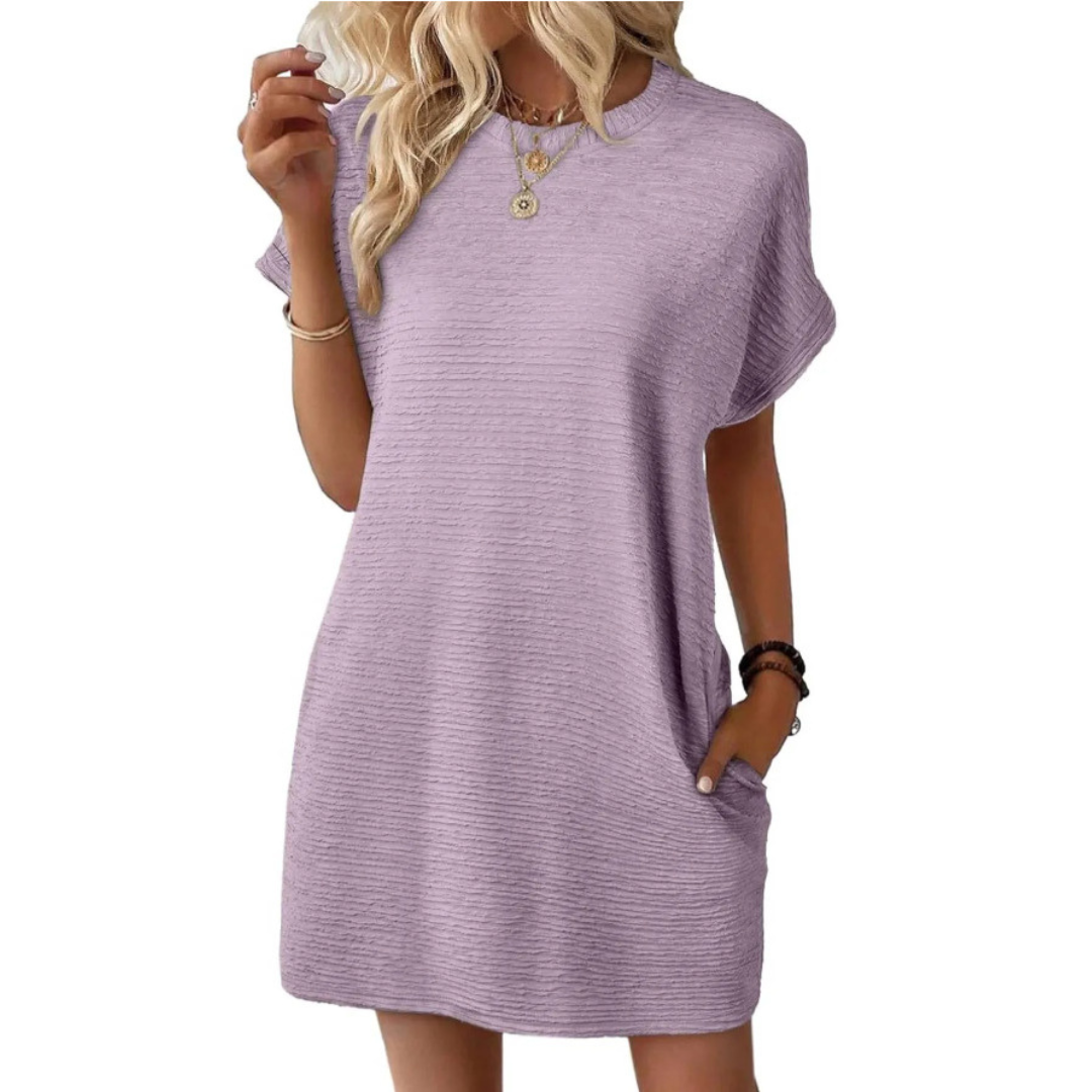 Roxanne | Women's Stretch Textured Crew-Neck Pocket Mini Dress Carol & Margaret Wilmington