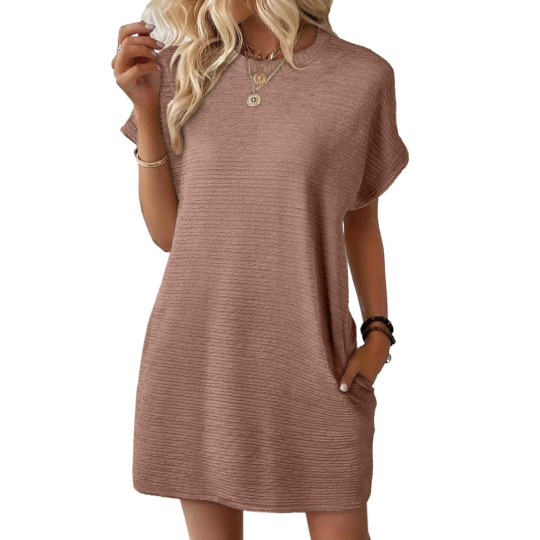 Roxanne | Women's Stretch Textured Crew-Neck Pocket Mini Dress Carol & Margaret Wilmington