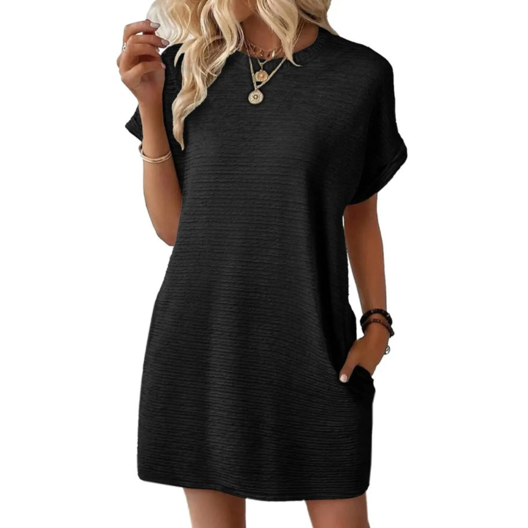 Roxanne | Women's Stretch Textured Crew-Neck Pocket Mini Dress Carol & Margaret Wilmington