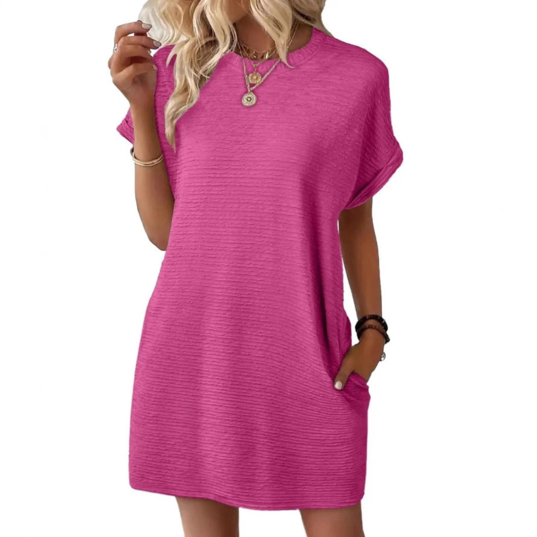 Roxanne | Women's Stretch Textured Crew-Neck Pocket Mini Dress Carol & Margaret Wilmington