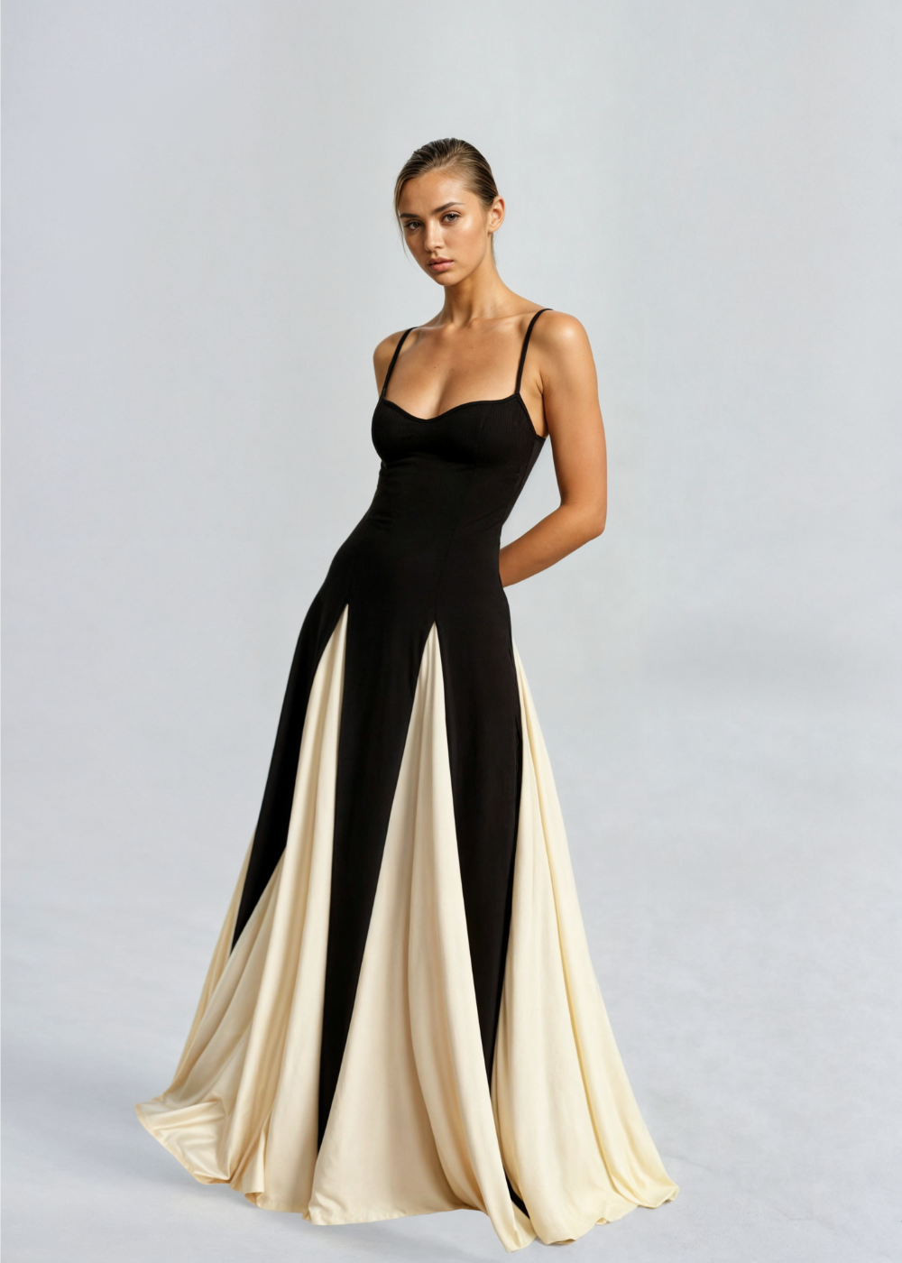 Roxanne | Women's Stretch Two-Tone Sweetheart Neck Maxi Dress Carol & Margaret Wilmington