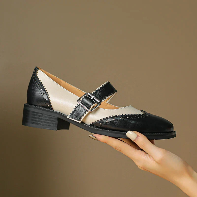 Roxie | Women's Leather Two-Tone Wingtip Brogue Mary Jane Heels Carol & Margaret Wilmington