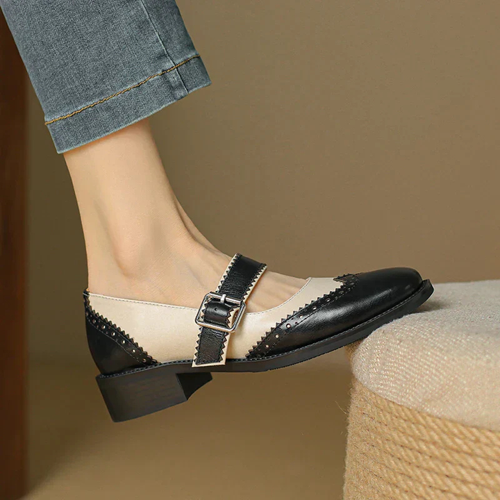 Roxie | Women's Leather Two-Tone Wingtip Brogue Mary Jane Heels Carol & Margaret Wilmington