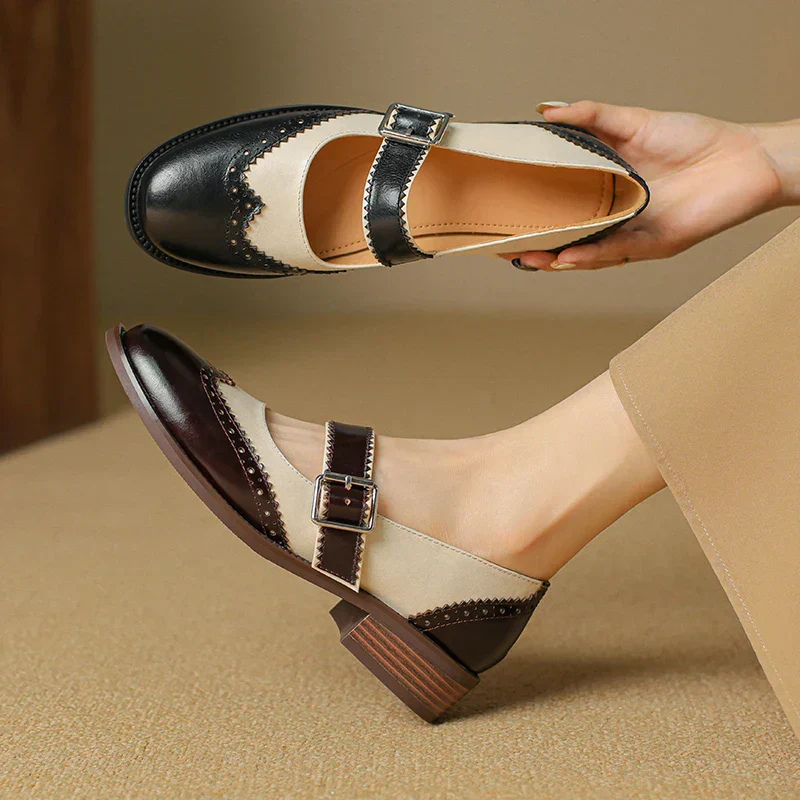 Roxie | Women's Leather Two-Tone Wingtip Brogue Mary Jane Heels Carol & Margaret Wilmington