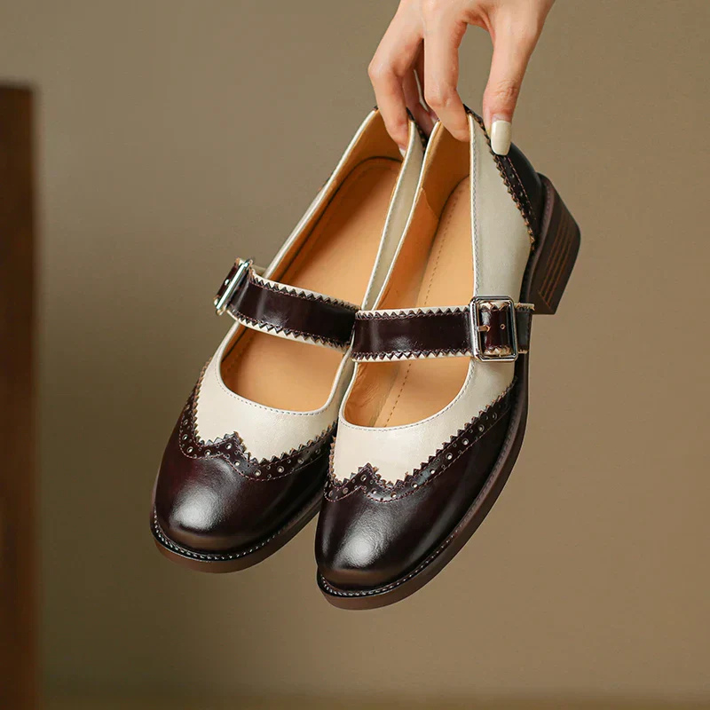 Roxie | Women's Leather Two-Tone Wingtip Brogue Mary Jane Heels Carol & Margaret Wilmington