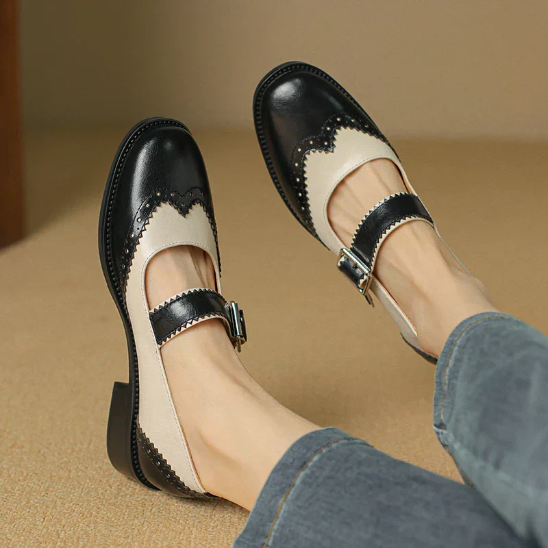Roxie | Women's Leather Two-Tone Wingtip Brogue Mary Jane Heels Carol & Margaret Wilmington