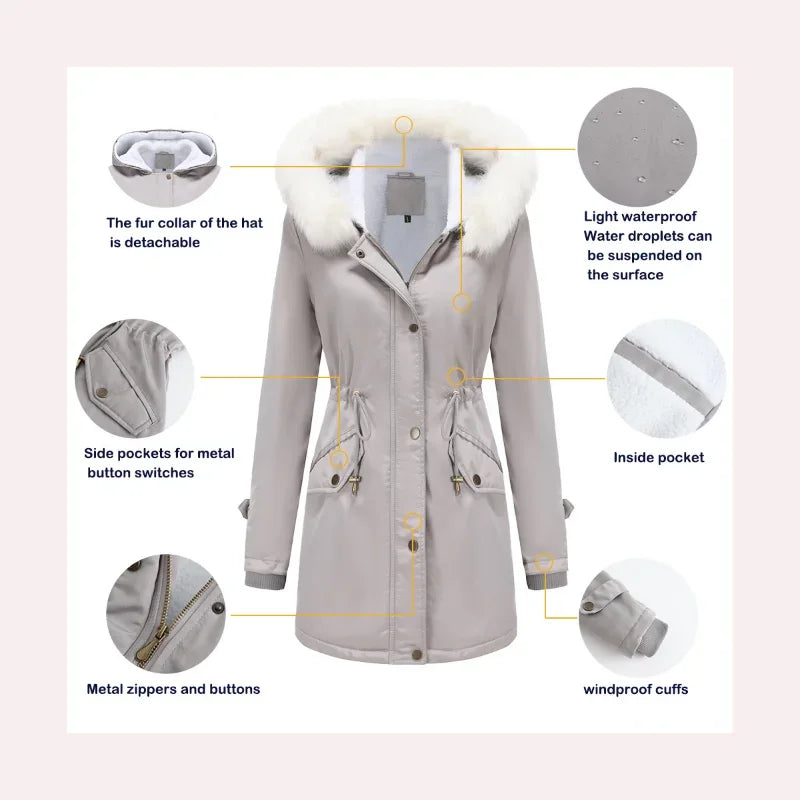Morgane | Women's Faux-Fur Pocket Hooded Snap-Front Coat