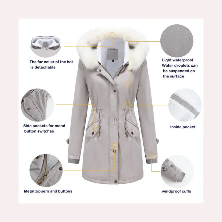 Morgane | Women's Faux-Fur Pocket Hooded Snap-Front Coat