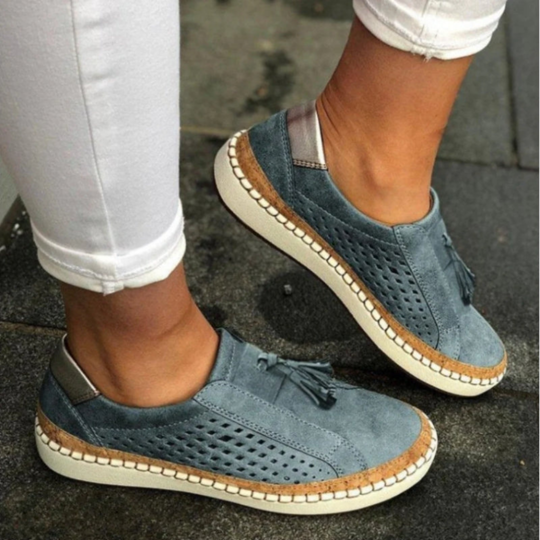 Sage | Women's Suede Breathable Cutout Tassel Slip-On Sneakers Carol & Margaret Wilmington