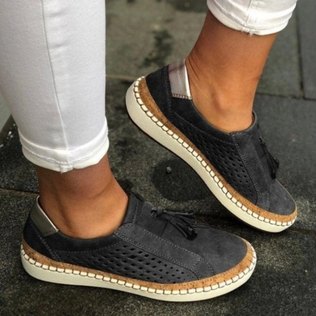 Sage | Women's Suede Breathable Cutout Tassel Slip-On Sneakers Carol & Margaret Wilmington