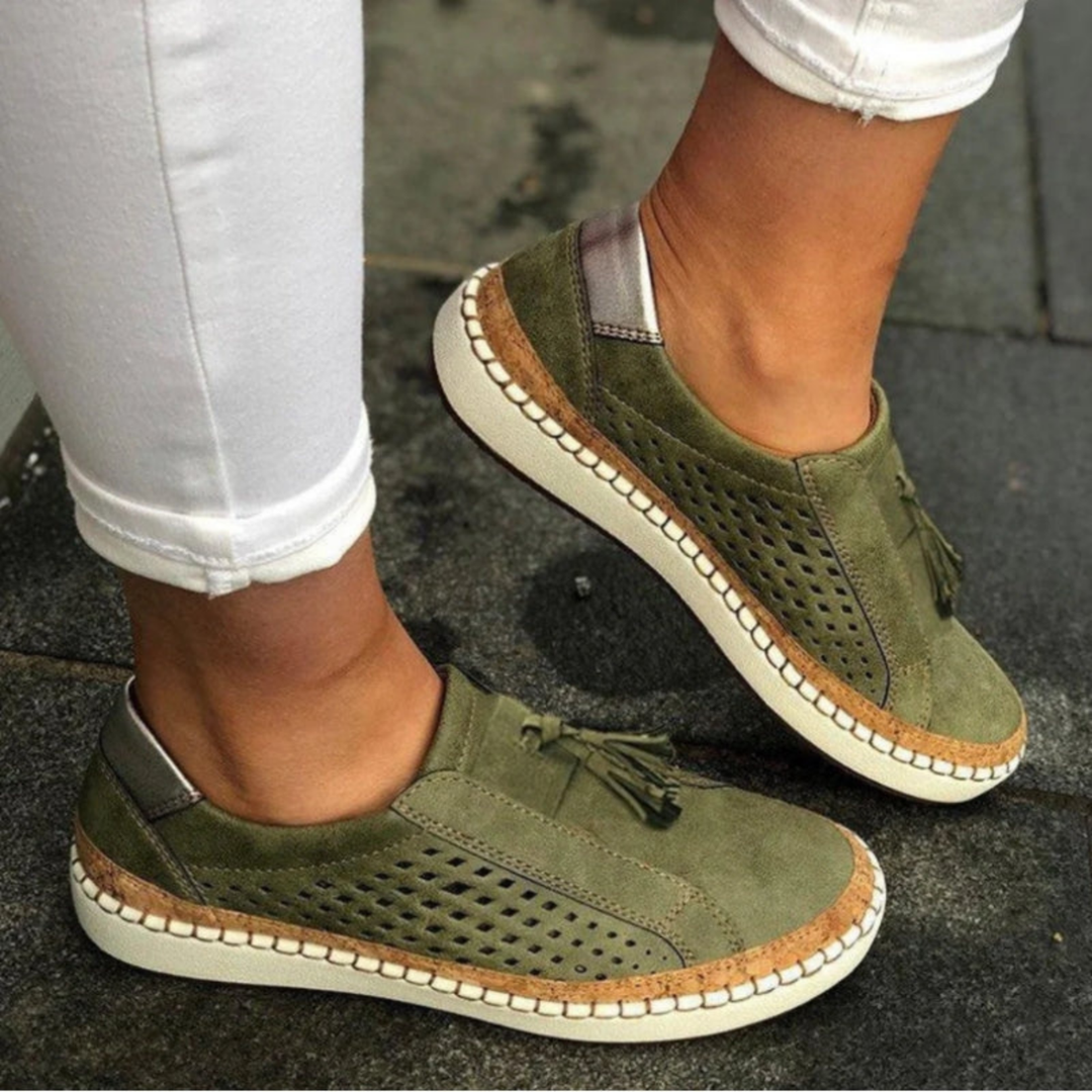 Sage | Women's Suede Breathable Cutout Tassel Slip-On Sneakers Carol & Margaret Wilmington