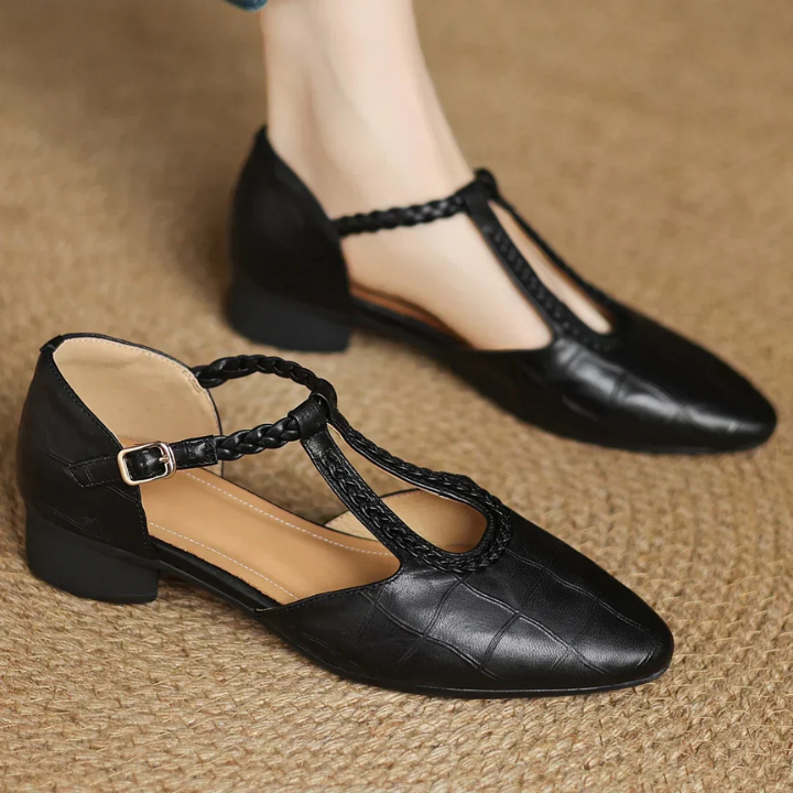 Sanne | Women's Leather Braided Strap Cutout Mary Jane Heels Carol & Margaret Wilmington