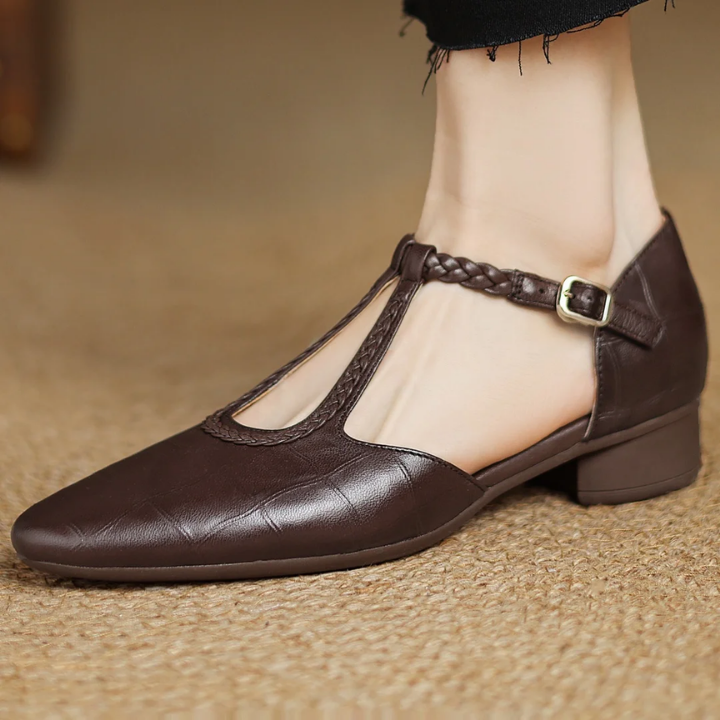 Sanne | Women's Leather Braided Strap Cutout Mary Jane Heels Carol & Margaret Wilmington