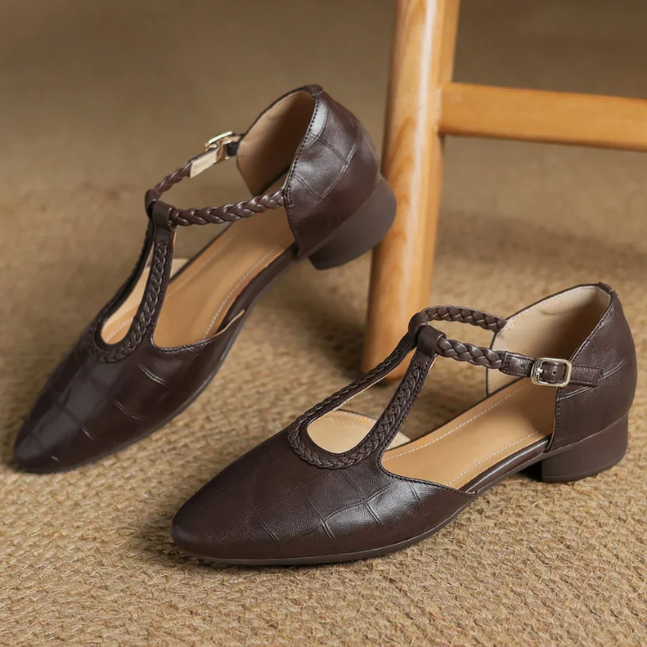 Sanne | Women's Leather Braided Strap Cutout Mary Jane Heels Carol & Margaret Wilmington