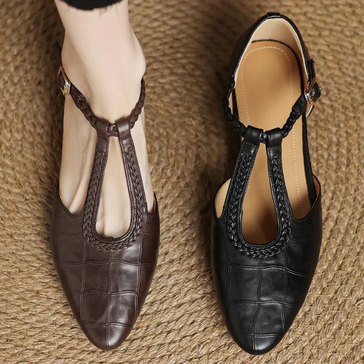 Sanne | Women's Leather Braided Strap Cutout Mary Jane Heels Carol & Margaret Wilmington