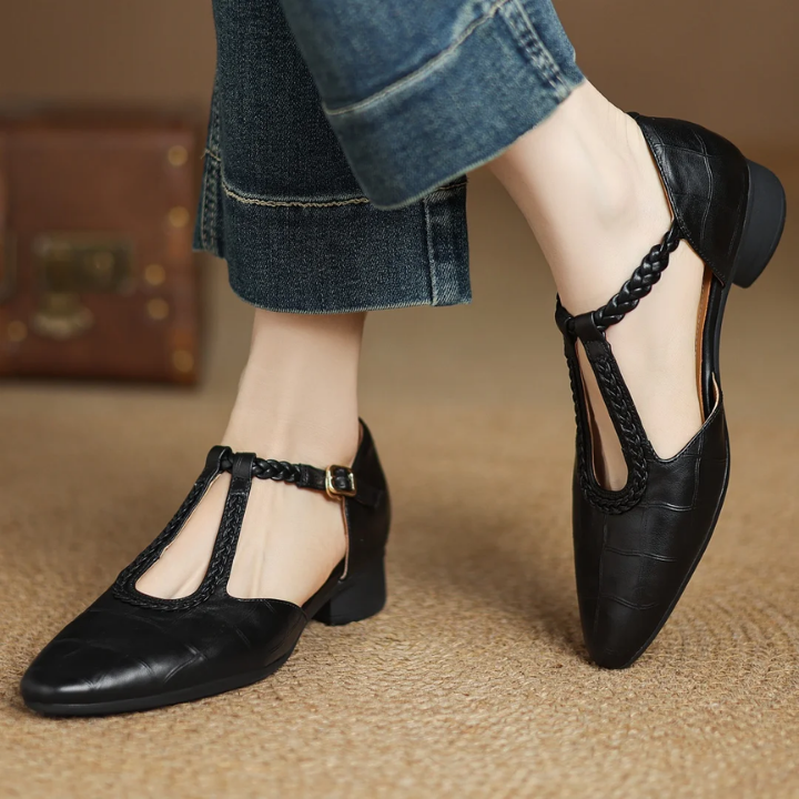 Sanne | Women's Leather Braided Strap Cutout Mary Jane Heels Carol & Margaret Wilmington