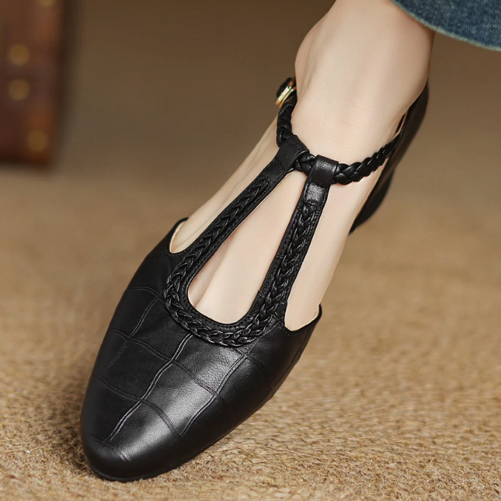 Sanne | Women's Leather Braided Strap Cutout Mary Jane Heels Carol & Margaret Wilmington