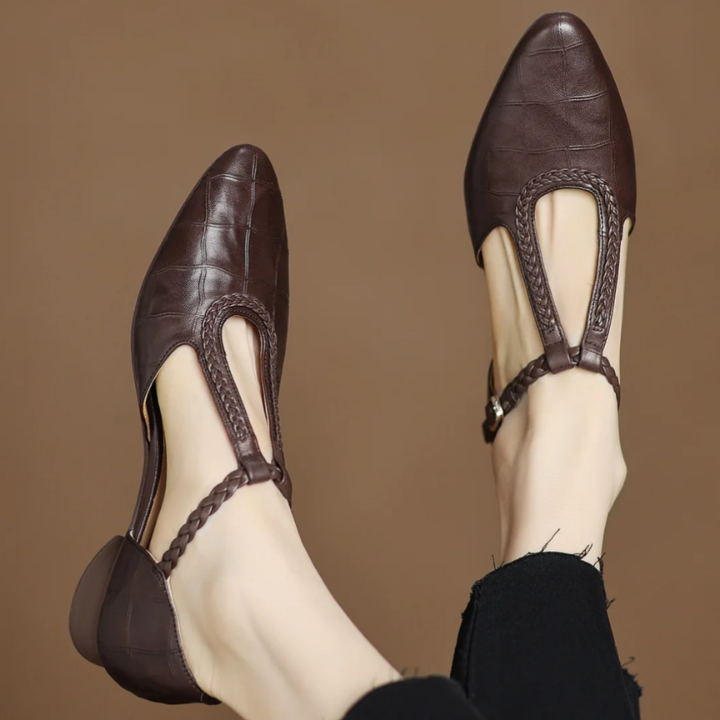 Sanne | Women's Leather Braided Strap Cutout Mary Jane Heels Carol & Margaret Wilmington
