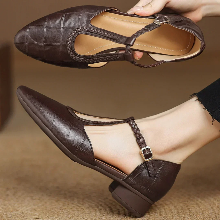 Sanne | Women's Leather Braided Strap Cutout Mary Jane Heels Carol & Margaret Wilmington