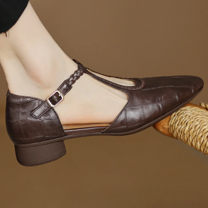 Sanne | Women's Leather Braided Strap Cutout Mary Jane Heels Carol & Margaret Wilmington