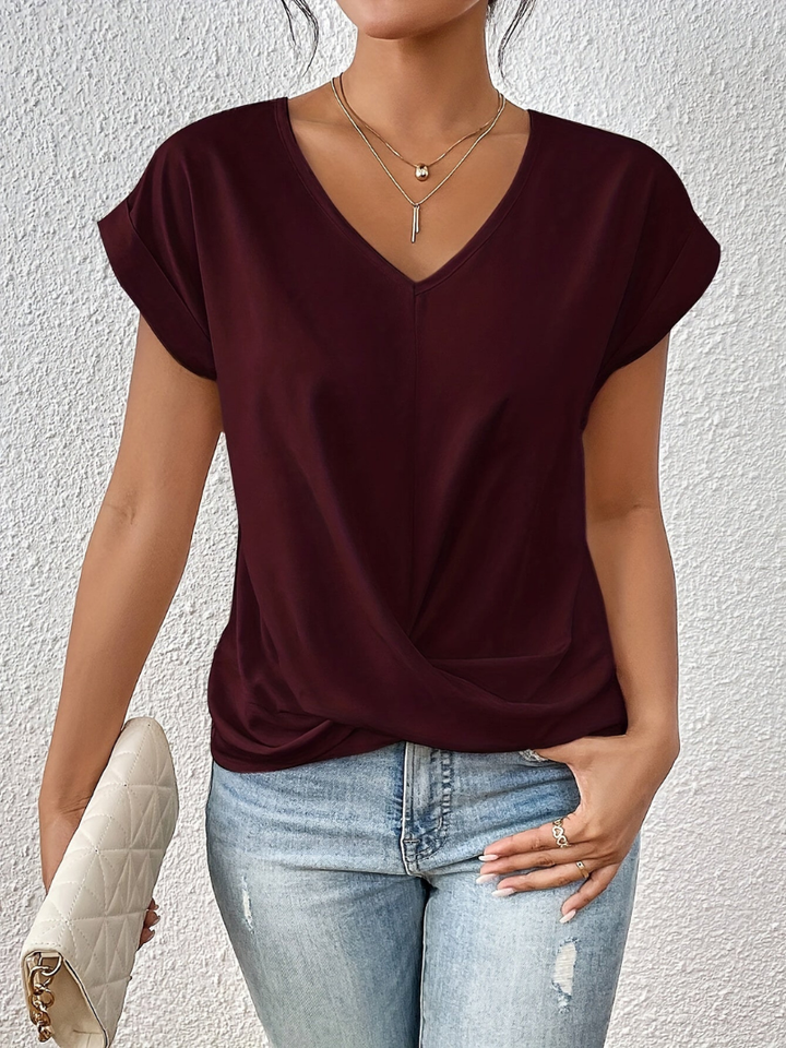 Sanne | Women's Satin Twist-Front V-Neck Short Sleeve Top Carol & Margaret Wilmington