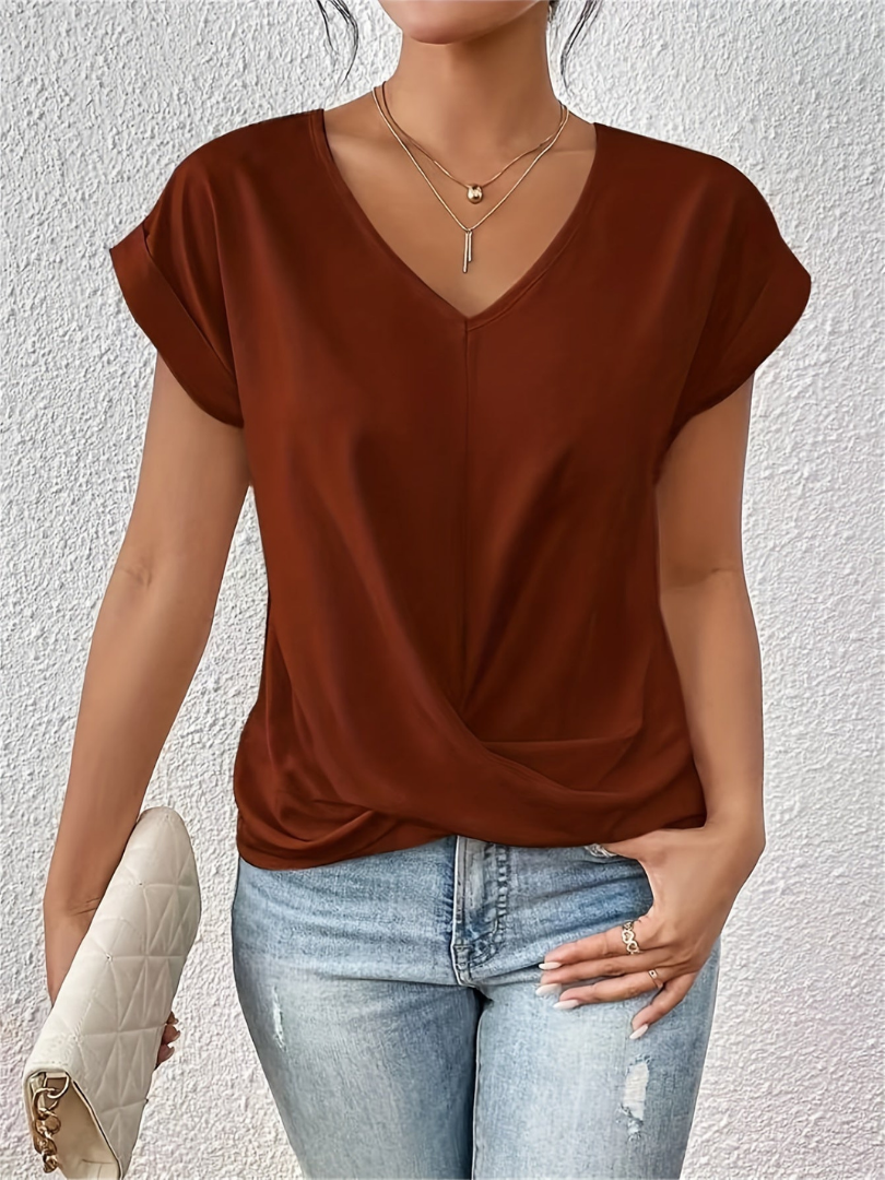 Sanne | Women's Satin Twist-Front V-Neck Short Sleeve Top Carol & Margaret Wilmington