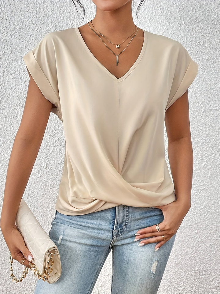 Sanne | Women's Satin Twist-Front V-Neck Short Sleeve Top Carol & Margaret Wilmington