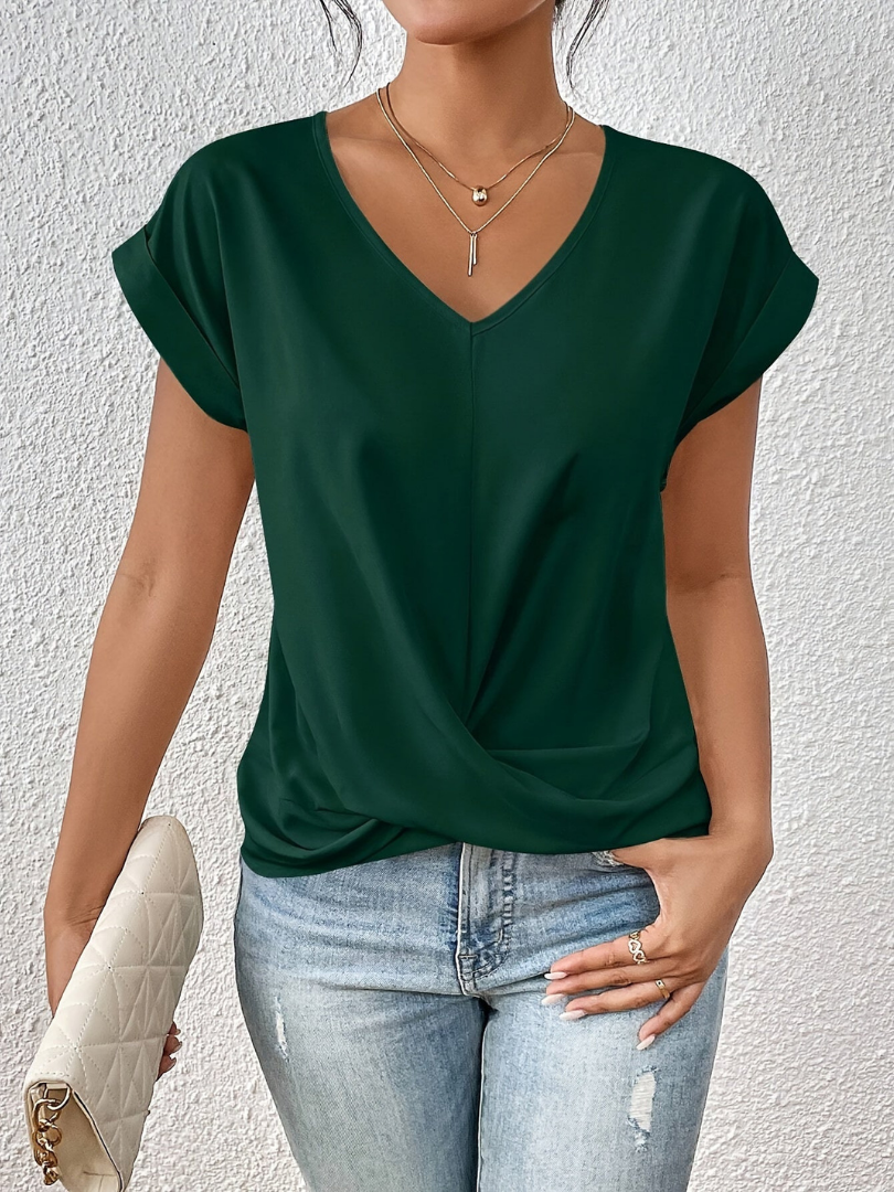 Sanne | Women's Satin Twist-Front V-Neck Short Sleeve Top Carol & Margaret Wilmington